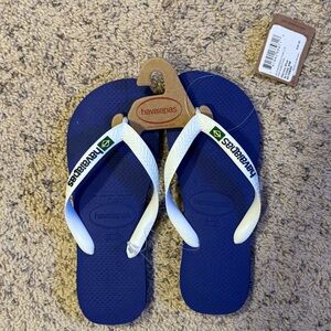 Havaianas Blue and White Brazil Flip Flops Size 39/40